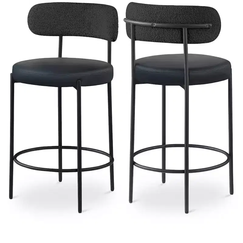 Meridian Furniture,Beacon Black Vegan Leather Seat Stool, Set of 2