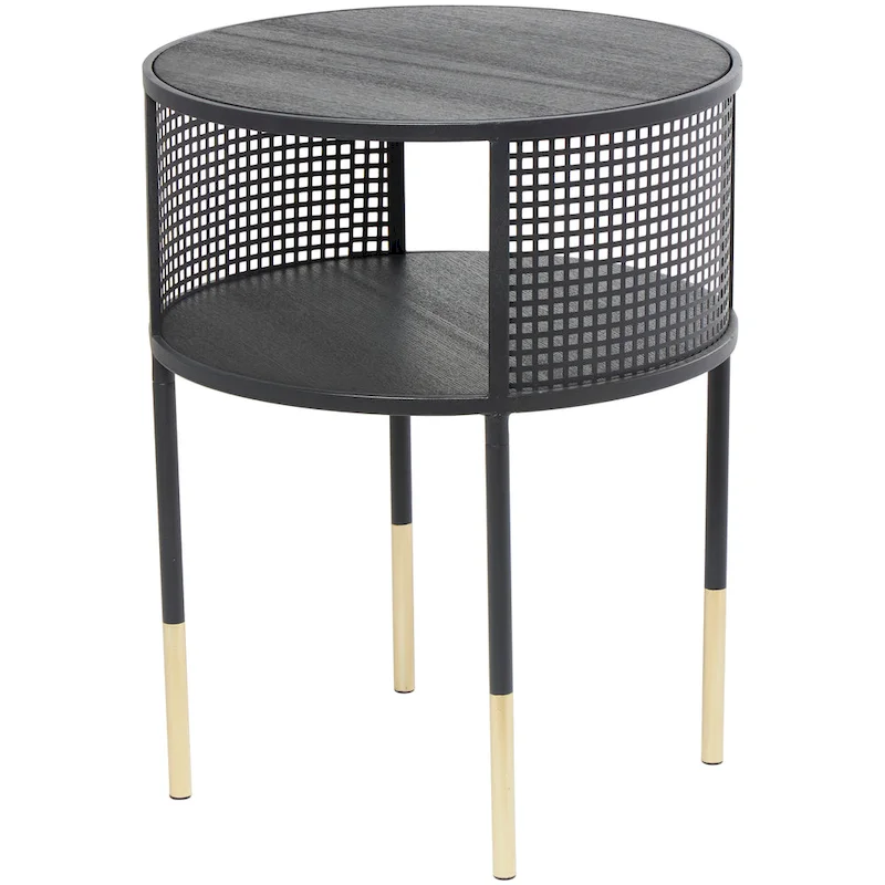 Metal Geometric Open Grid Frame 1-Shelf Accent Table or Coffee Table with Gold Legs, Black