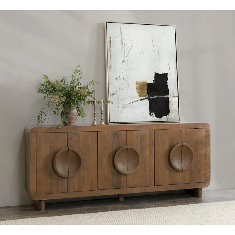 Vally 6-Door Natural Mango Wood Sideboard Buffet