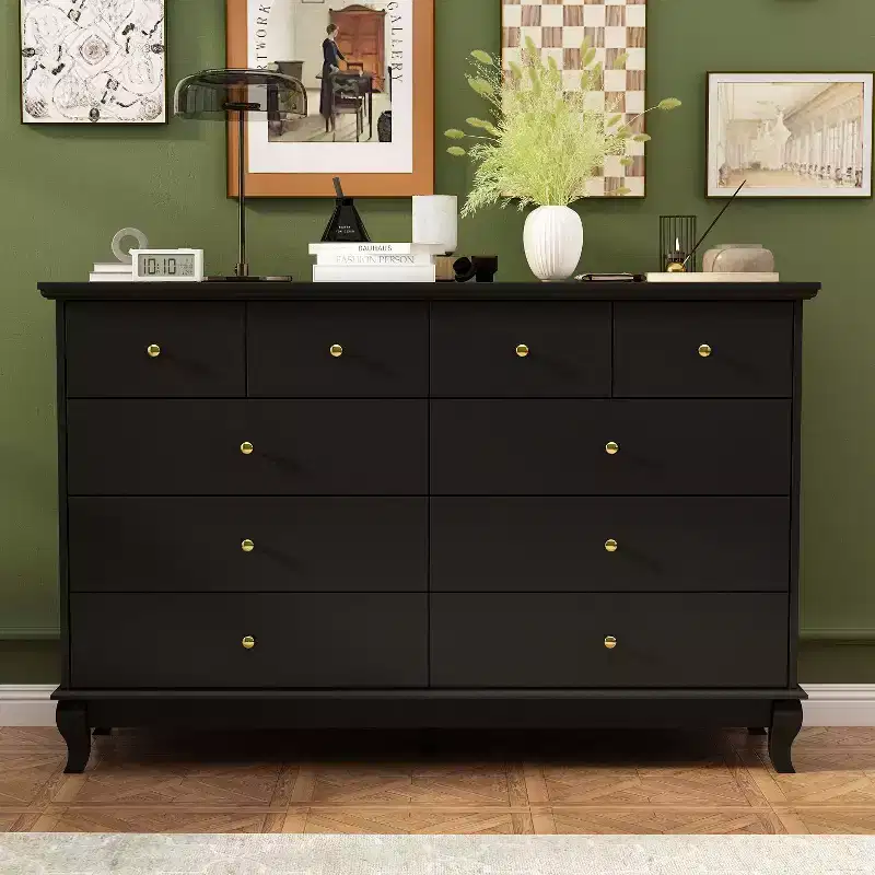 10-Drawer Dresser Chest, Vintage Style with Metal Handles