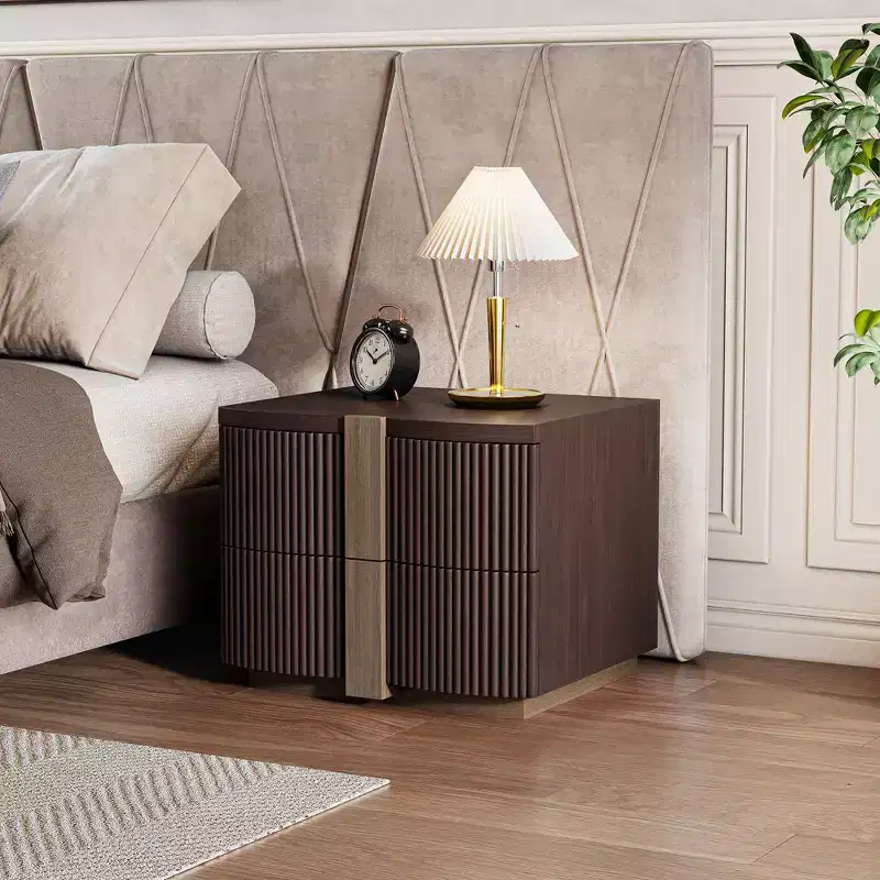 Whisen Modern Nightstand, Bedside Table, End Table with Fluted Panel, High Density Wood, 2 Drawers, Golden Handle, Silent Slides, Anti Tip