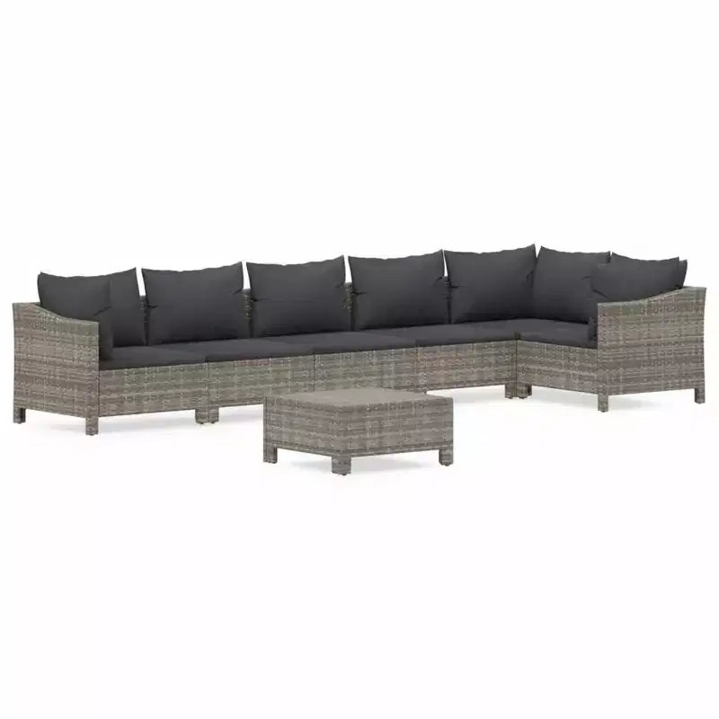 vidaXL Garden Lounge Set Grey PE Rattan, Powder-coated Steel