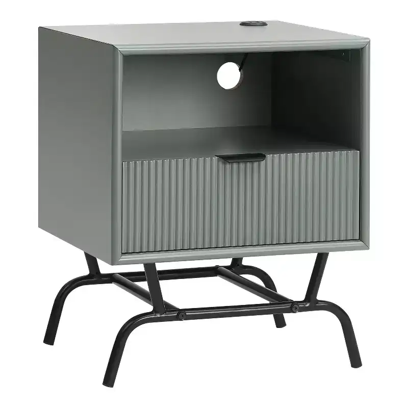 24/7 Shop At Home 18 Meadowgrove Modern 1 Drawer Side Table with Usb Ports and Shelf