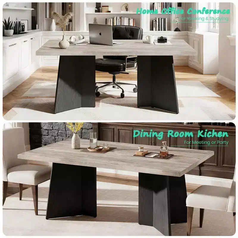 Modern Rectangular Dining Table for 6-8, 63 Sturdy Wood Tabletop with Pedestal Leg, Easy Assembly, for Kitchen, Dining Room, Home, Office, Apartment