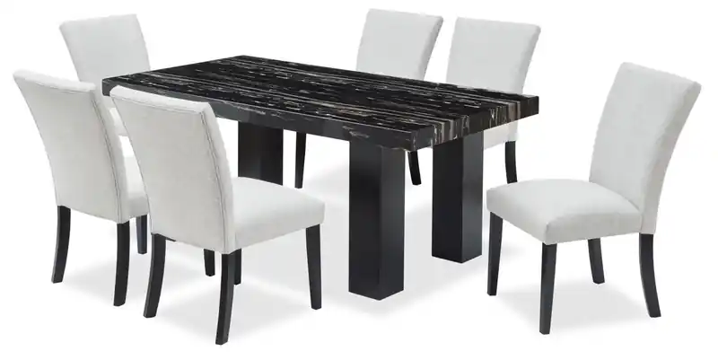 Dining Table with Epoxy Resin Marble-Look Top, 72W