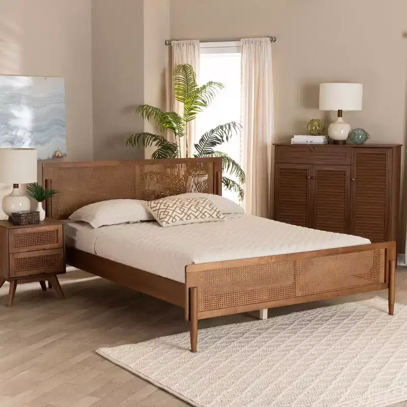 Baxton Studio Gardwin Mid-Century Modern Ash Walnut Finished Wood Platform Bed