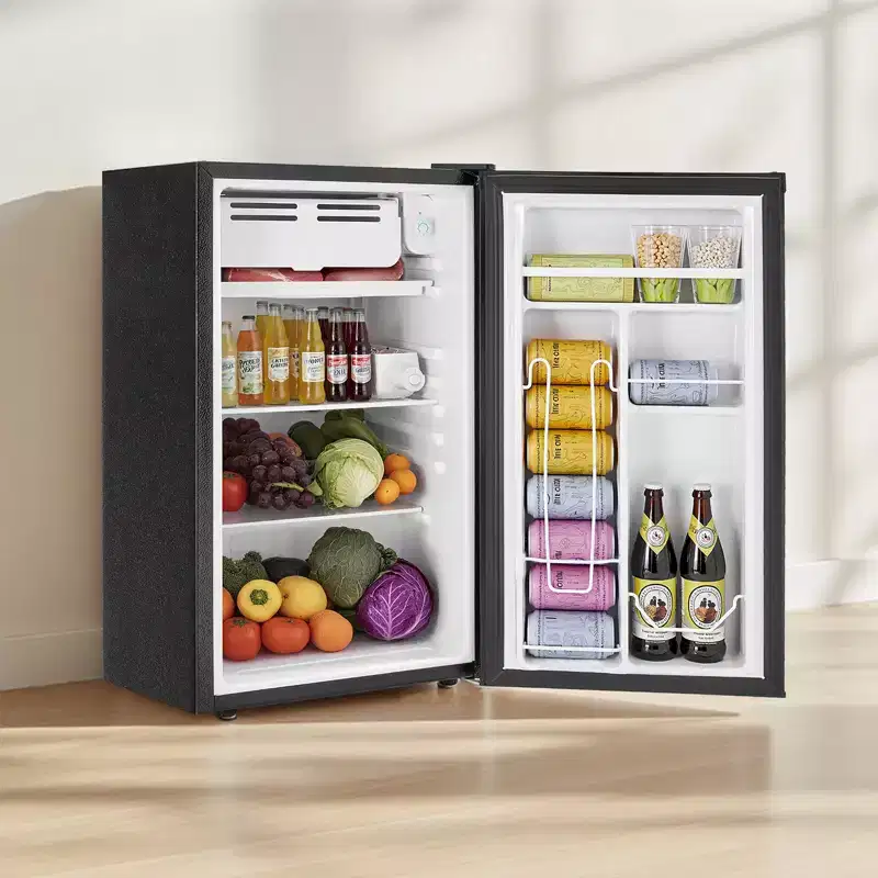 VEVOR Mini Fridge, 3.2 Cu.Ft, Single Door Compact Refrigerator, Glass Shelf, Energy Efficient Small Refrigerator, Reversible Door,Black
