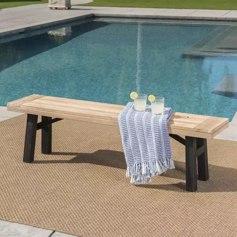GDFStudio Betteravia Outdoor Acacia Wood Dining Bench, Brushed Gray/Brushed Mahogany
