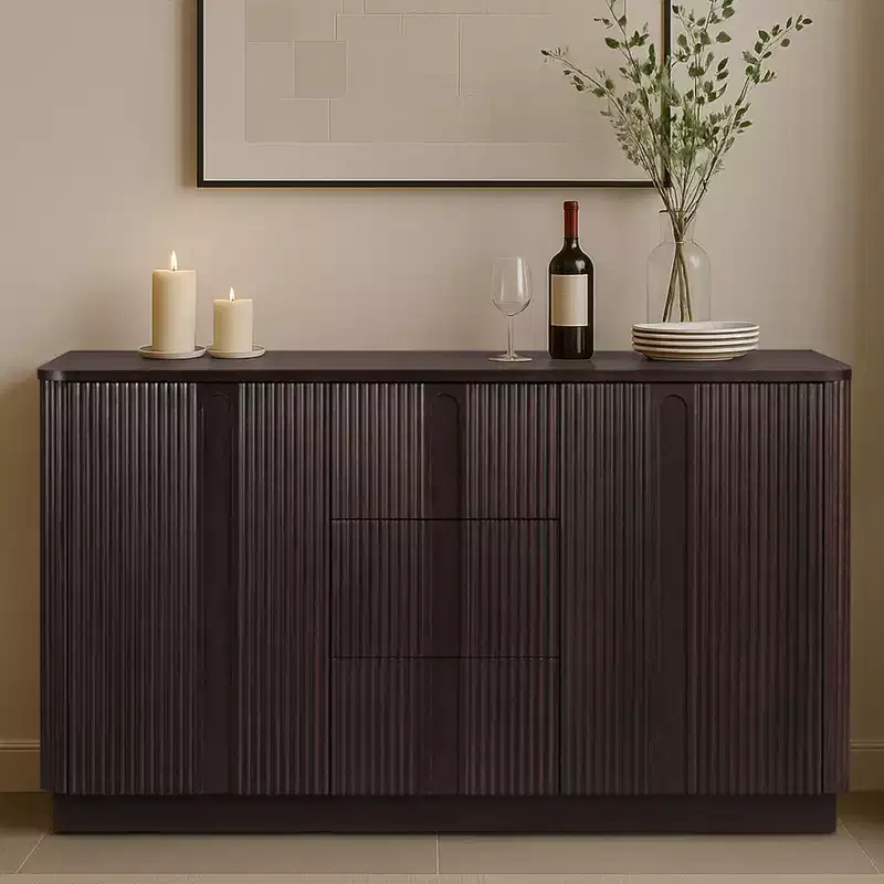 Teamson Home Potomac Modern Boho Solid Wood Sideboard with 3 Drawers, 2 Doors, Adjustable Shelf, & Push to Open Storage