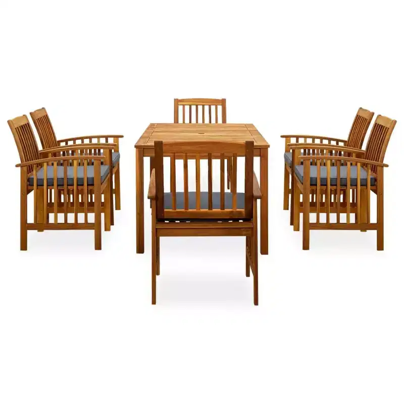 vidaXL Garden Dining Set Natural wood finish, Dark grey cushions