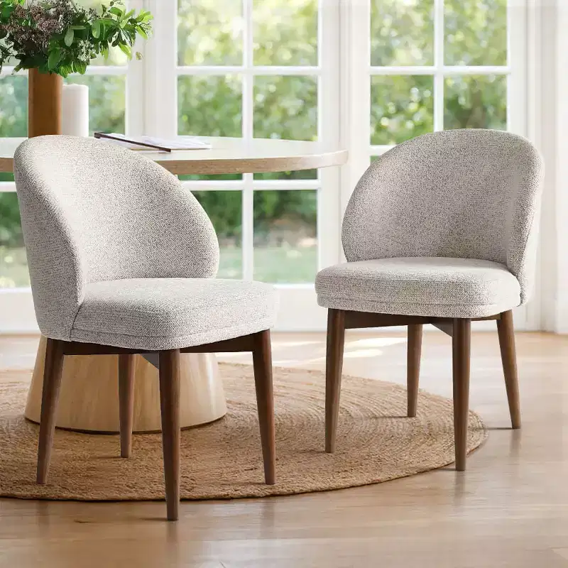 Set of 2 Mid-Century Modern Dining Chairs, Upholstered Chenille Kitchen Chairs with Solid Wood Legs & Curved Round Back - Panipeachy