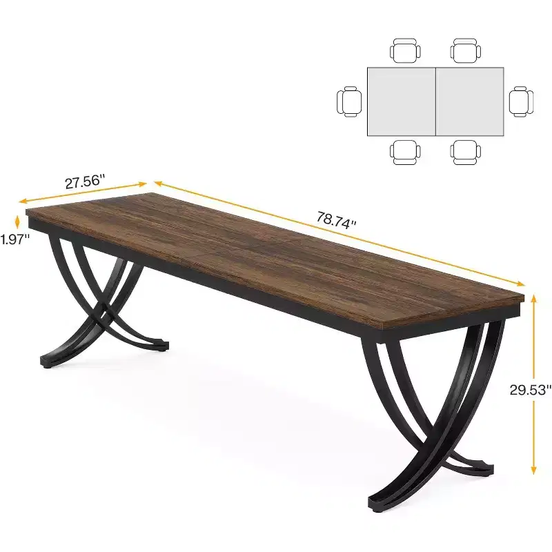 Lantine 78-Inch Rectangular Dining Table for 6-8, Large Wood Farmhouse Dinner Table for Kitchen Dining Room, Brown, Only Table