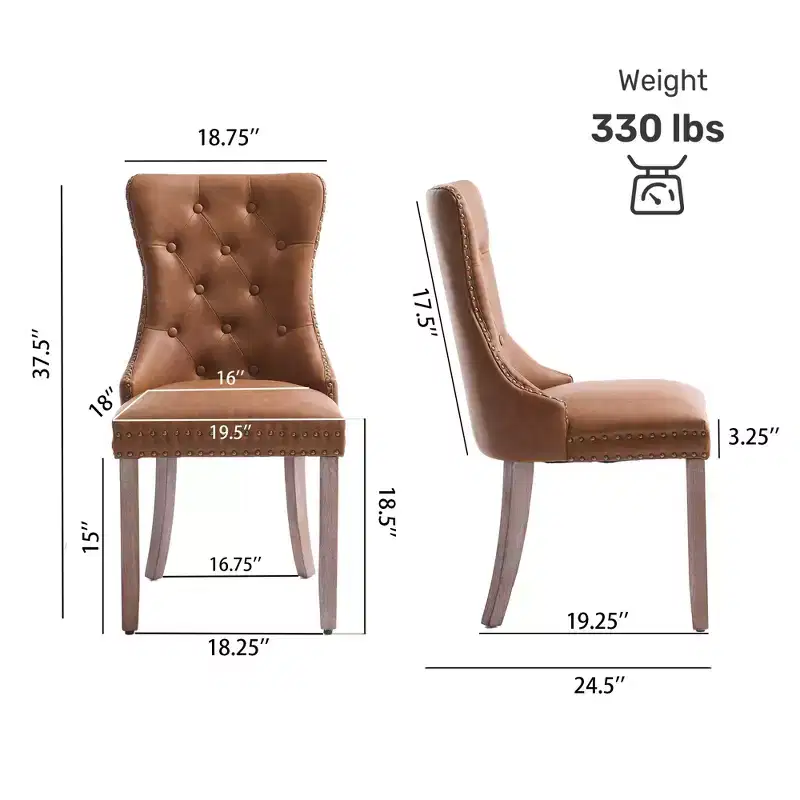 FERPIT Faux Leather Dining Chairs with Nailhead Trim and Button Tufted Back (Set of 2)
