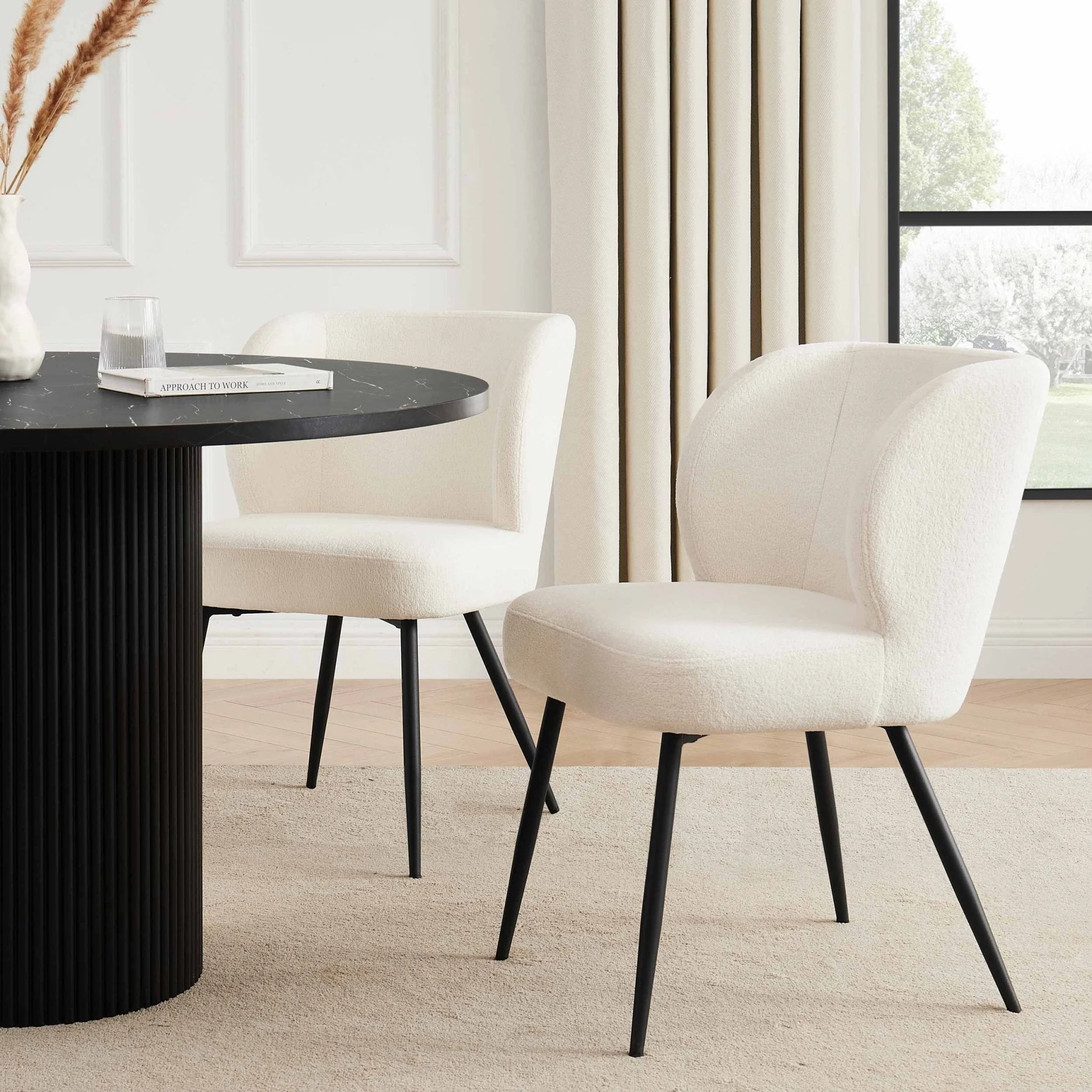 Cosy White Teddy Fabric Dining Chair with Padded Seat for Dining Room
