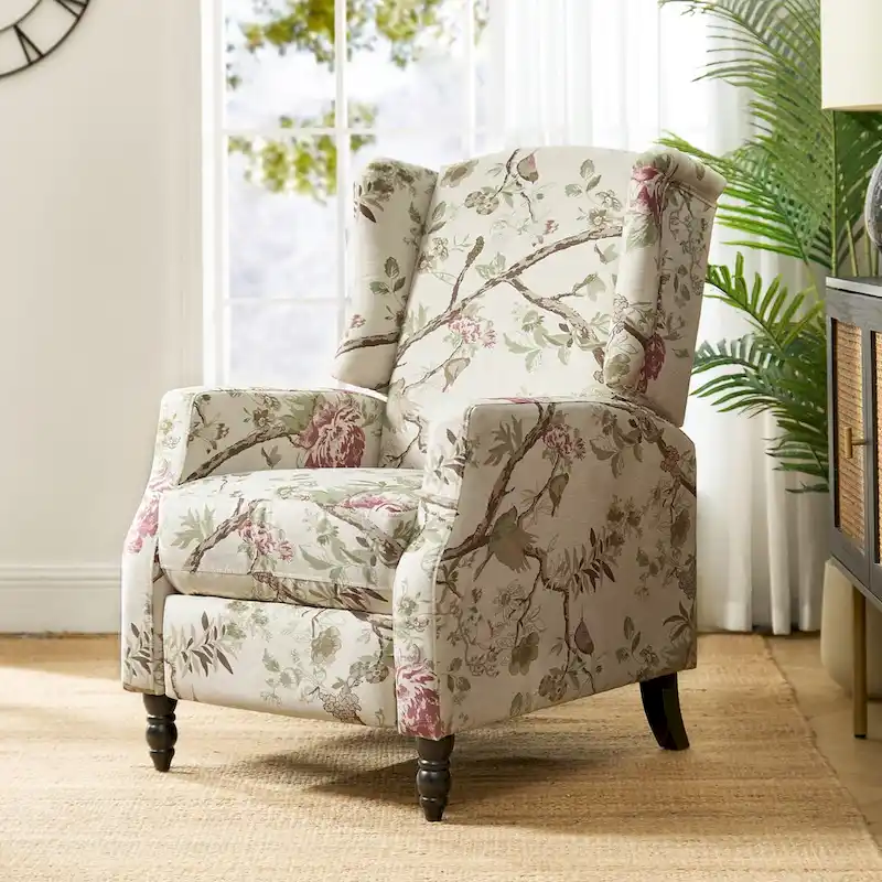 Mid-Century Modern Manual Pushback Recliner with Wingback Design