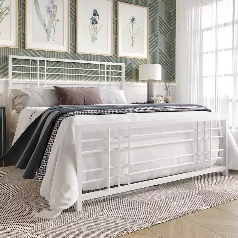 Metal Bed Frame with Headboard and Footboard