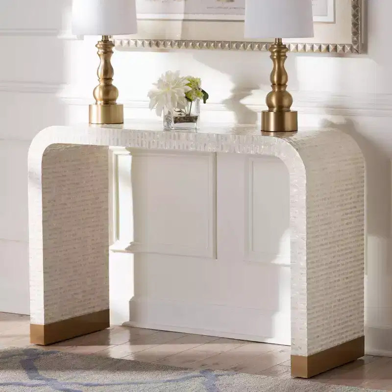 bali & pari Carlyn Mother of Pearl Capiz Shell Console Table Beige/White/Gold