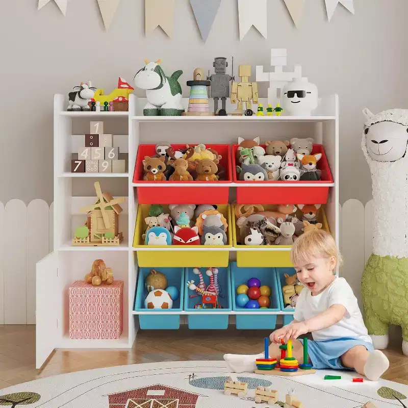 Kids Toy Storage Organize 8 Removable Bins Kid Bookshelf and Toy Storage Large Toy Box with Bookshelf for Bedroom, Kids Room, Classroom, Nursery