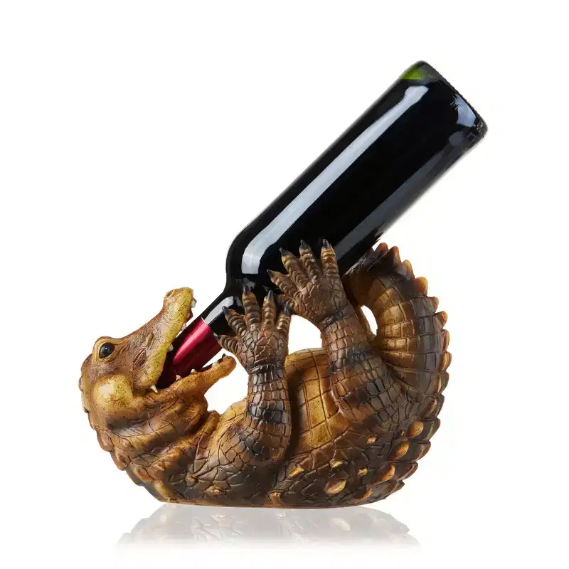 True Amazing Alligator Polyresin Wine Stand Bottle Holder, Wine Holder Countertop Bottle Stand, Brown, Holds 1 Bottle, Set of 1