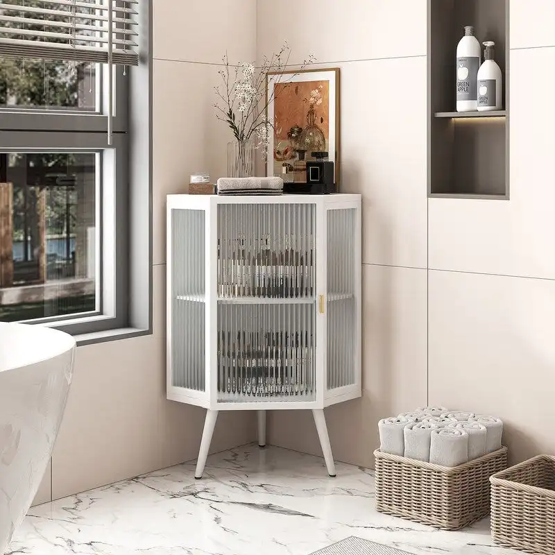 Grondin Modern Style 22.25 Bathroom Corner Storage Cabinet with Tempered Glass Doors and Interior Adjustable Shelf