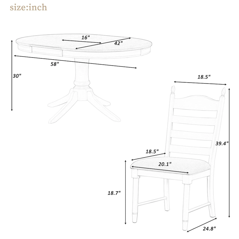 5-Piece Dining Table Set Round Extendable Dining Table and 4 Chairs
