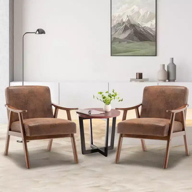 Mid Century Wingback Accent Chair, Solid Wood Frame, Thick Backrest Lounge Chair for Living Room
