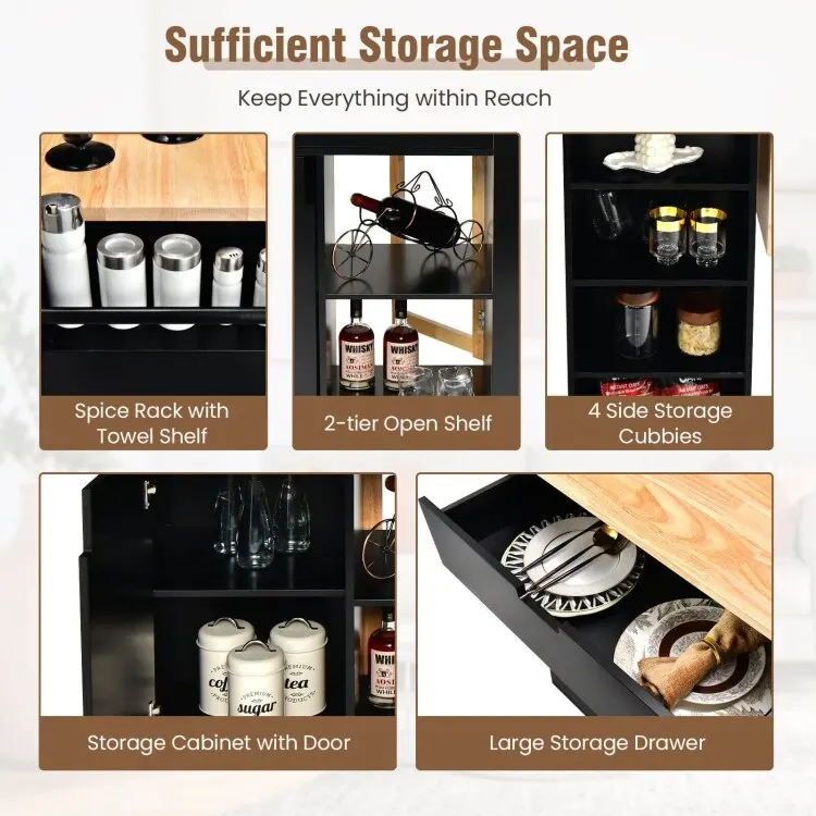 Drop-Leaf Kitchen Island with Rubber Wood Top - 49 x 30 x 36(L x W x H)