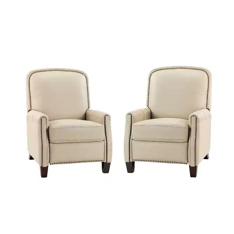 Set of 2 Deborah Modern Wooden Upholstery Modern Genuine Leather Recliner with Nailhead Trim for Living Room and Bedroom| ART OF LIVING DESIGNS