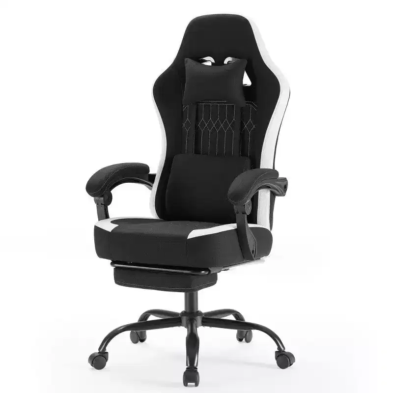 Ergonomic Office Chair with Pocket Spring Seat, 300LB Capacity Gaming Chair with Adjustable Lumbar Pillow & Footrest