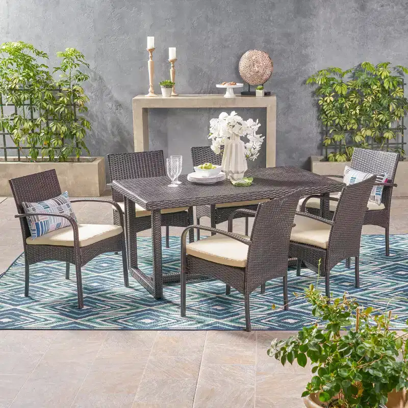 Christopher Knight Home Harlowe Outdoor Wicker 7 Piece Dining Set with Cushion
