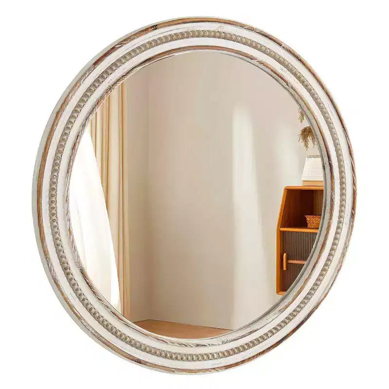 MAYEERTY 24 Round Wood Decorative Mirrors for Wall Decor, Rustic Circle Mirror for Bedroom Living Room Office with Beads