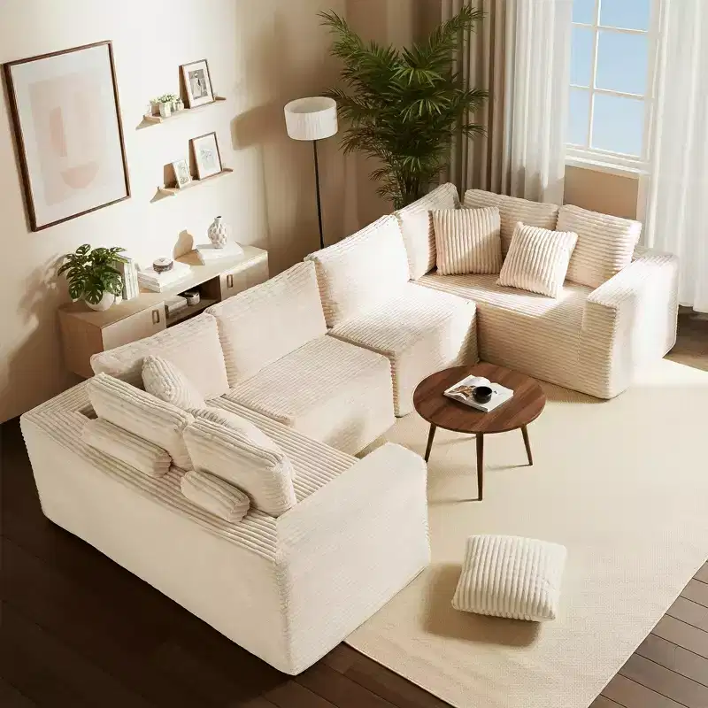 GDFStudio Arly Modern 6-Seater Corduroy U-Shaped Boneless Sectional Sofa