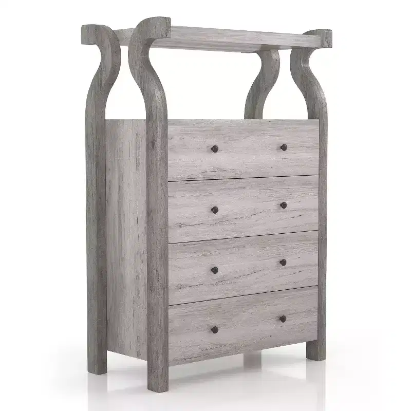 miBasics Chickadee Farmhouse 4 Drawer Chest Coastal White : MDF Storage, Anti-Tip Hardware