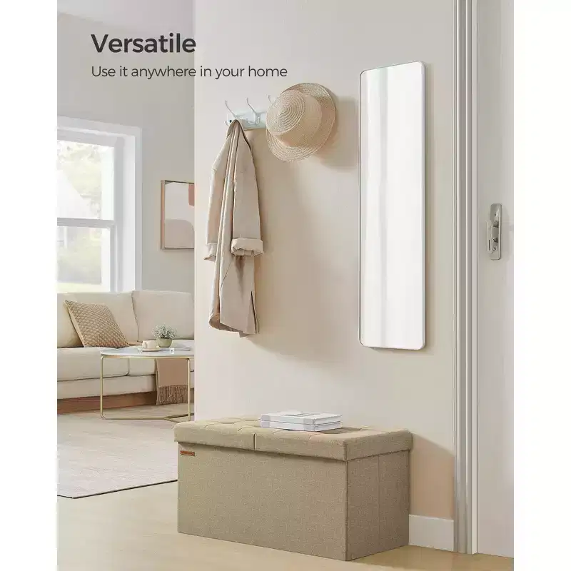Storage Ottoman, Foldable Storage Bench, 15 x 30 x 15 Inches, Flipping Lid, 660 lb Load Capacity
