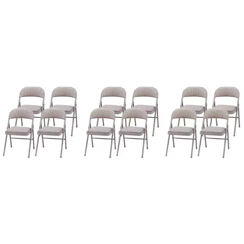 MECO Sudden Comfort Deluxe Portable Metal Fabric Padded Folding Chair for Home, Outdoor, and Office Use with Contoured Backrest, Gray (12 Pack)