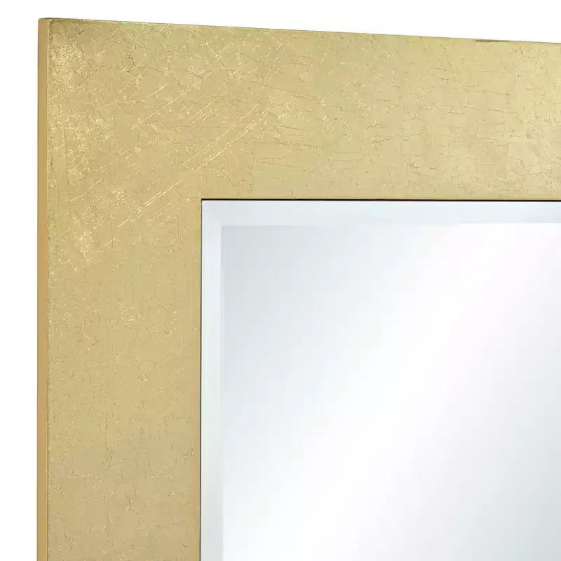 Rectangular Vanity Wall Mirror Modern Beveled Shiny Gold Leaf Wood Frame 27 Wide for Bathroom Bedroom Living Room Home Office House