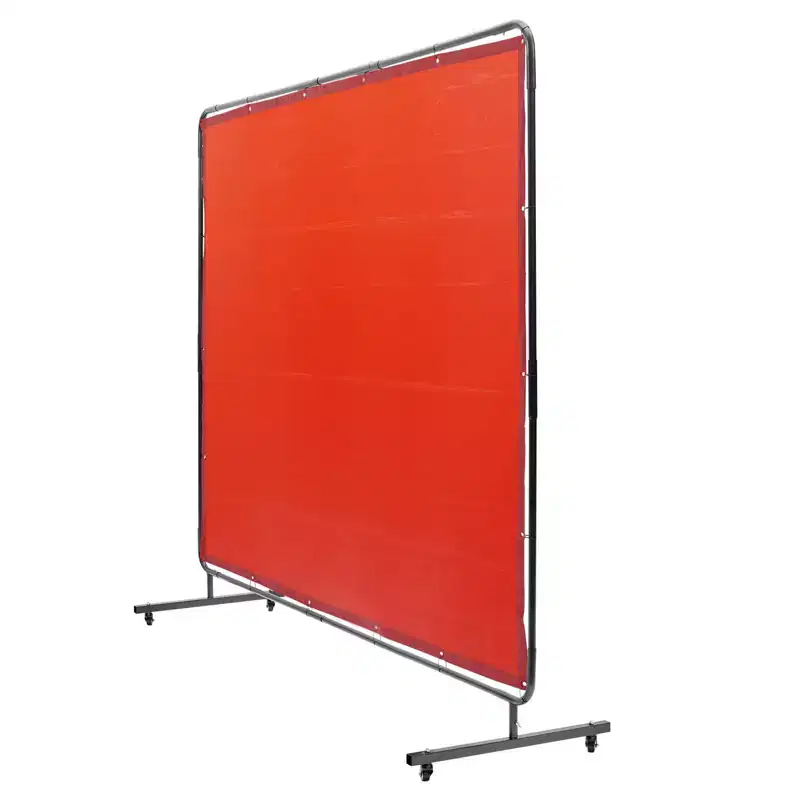 VEVOR Welding Screen with Frame, 6' x 8' Welding Curtain Screen,Flame-Resistant Vinyl Welding Protection Screen on 4 Swivel Wheels (2 Lockable), Red
