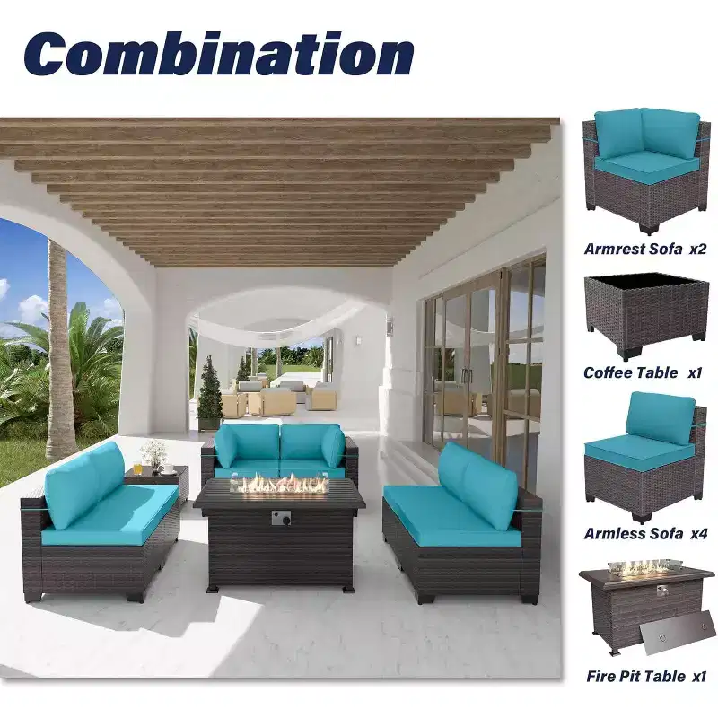 ALAULM 8 Pieces Patio Furniture Set, Rattan Wicker Outdoor Conversation Sets, Furniture Sofa Set