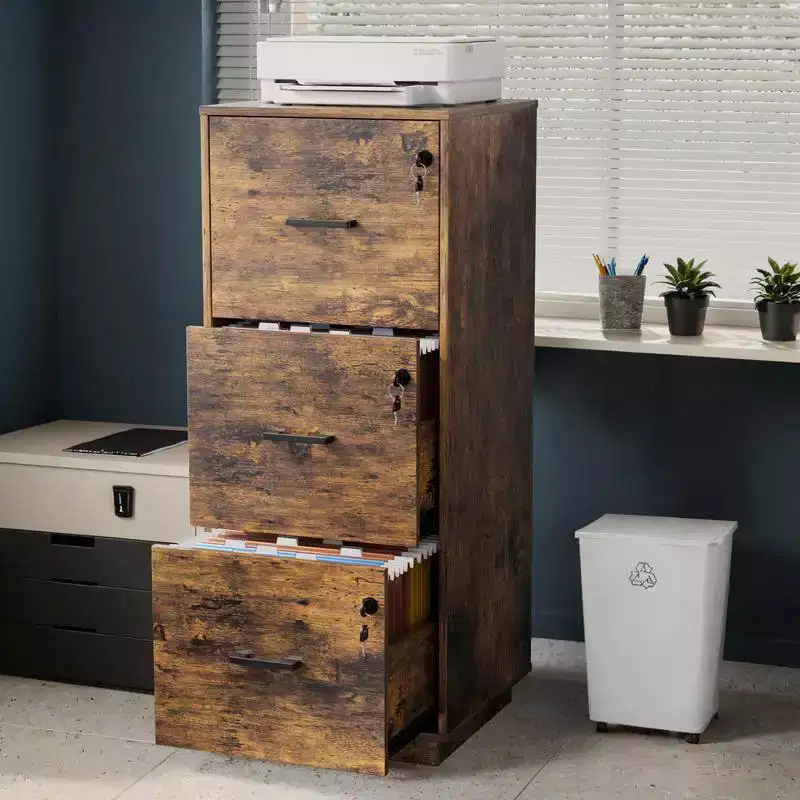 Karl Home 3-Drawer Brown MDF 15.35in. W Vertical File Cabinet