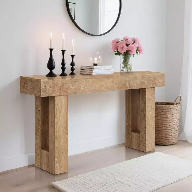 Long Sofa Table Behind Couch, 63 Farmhouse Console Table for Living Room Entryway, Wooden Hallway Table with Rustic Natural Oak Finish