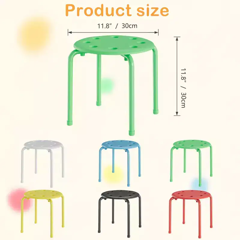 VECELO Stackable Stools for Classroom, 11.8 Height Plastic Portable Stacking Stool Chairs with Non-Slip Foot Mats for School, Set of 6/8