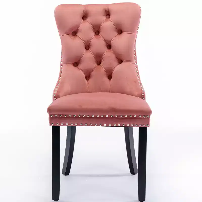 Harrington Collection Modern Tufted Velvet Dining Chairs, Solid Wood Legs with Nailhead Trim, Contemporary Upholstered Side Chair Set of 2, Pink