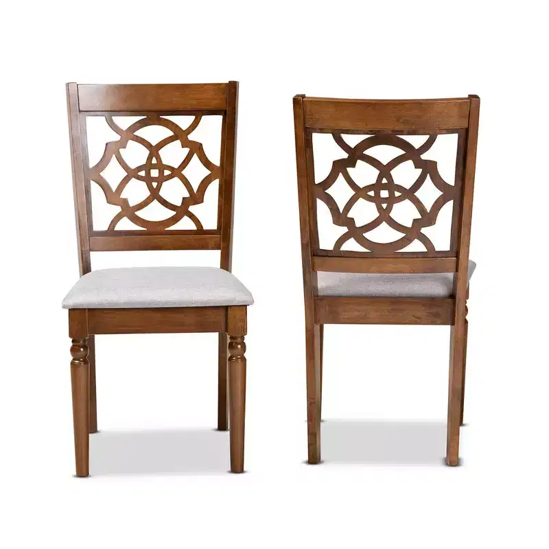 2pc Renaud Fabric and Wood Dining Chairs Set Gray/Walnut/Brown - Baxton Studio