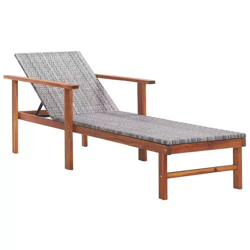 vidaXL Sunlounger Poly Rattan, Solid Acacia Wood Standard