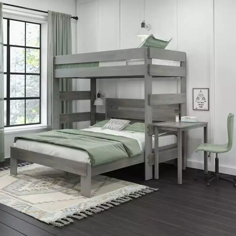 Max & Lily Farmhouse Twin over Queen L-Shaped Bunk Bed with Desk