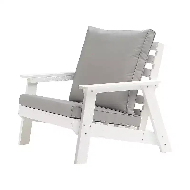 GDFStudio Bayside Outdoor HDPE Armchair with Cushions and Wood Grain Finish