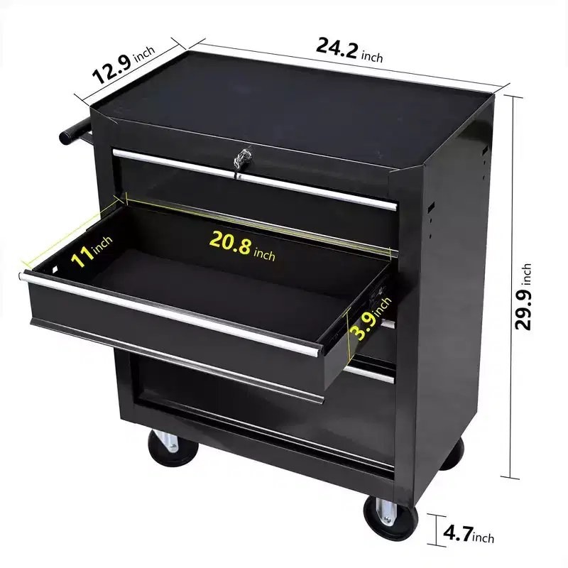 Tool Cart On Wheels with Drawers,4 Drawer Rolling Tool Box,Locking Tool Chest Cabinet,Mobile Toolbox for Garage Home Workshop Mechanics Craft Black