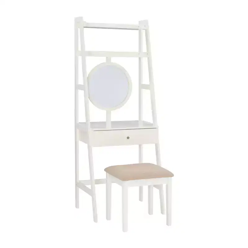 Alaina Wood Leaning Ladder Vanity Set with Upholstered Stool & Storage - Linon
