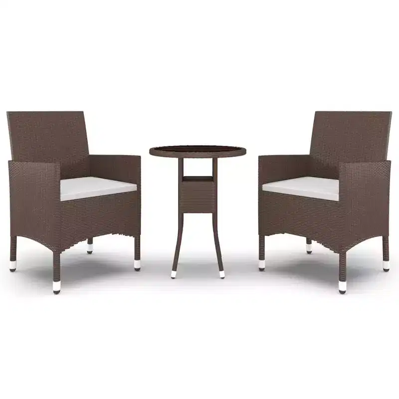 vidaXL Patio Dining Set 3 Piece Rattan Patio Conversation Set Poly Rattan