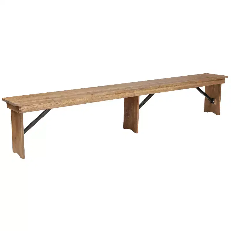 Emma and Oliver 8' x 12 Antique Rustic Solid Pine Folding Farm Bench - Portable Bench